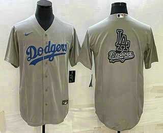 Men%27s Los Angeles Dodgers Grey Team Big Logo Cool Base Stitched Jersey
